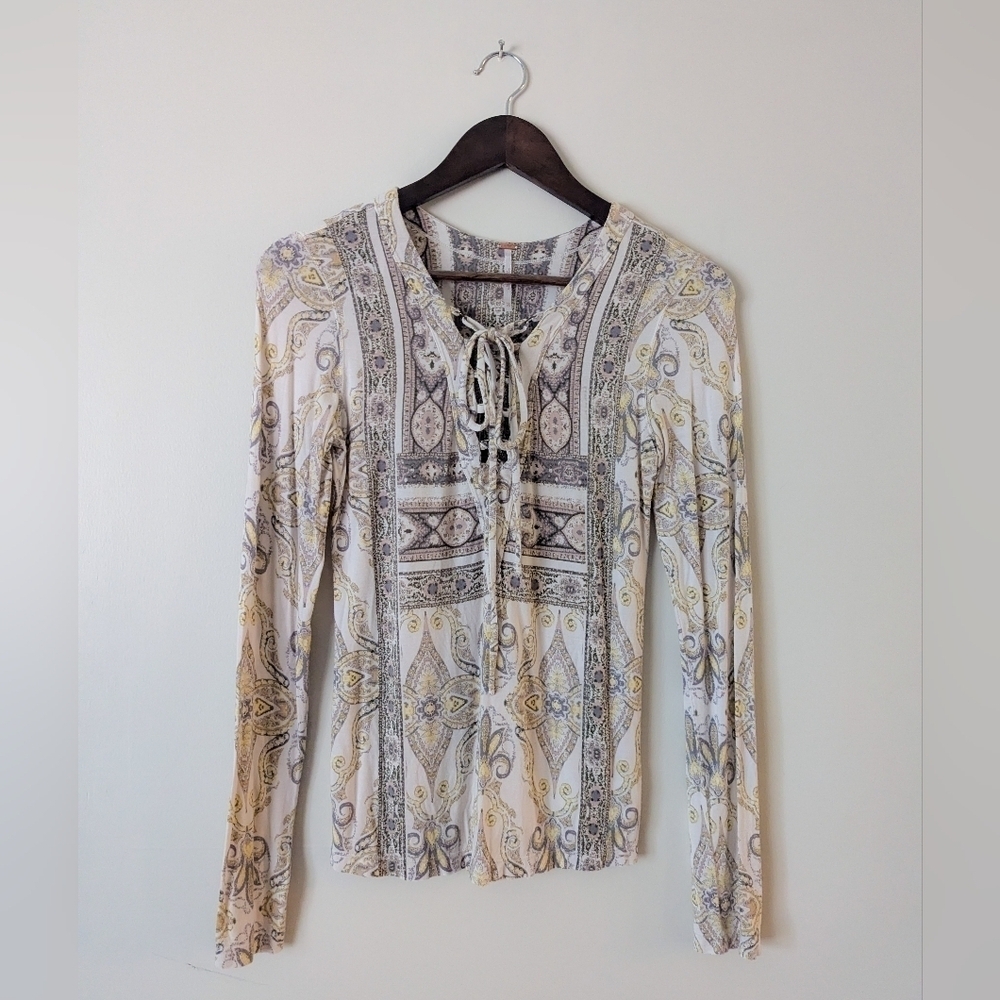 Free People Lace Up Patterned Top - Picture 1 of 4